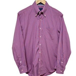 J. McLaughlin Mens Check Button Down Shirt Medium Pink Gingham Italian Cotton‎